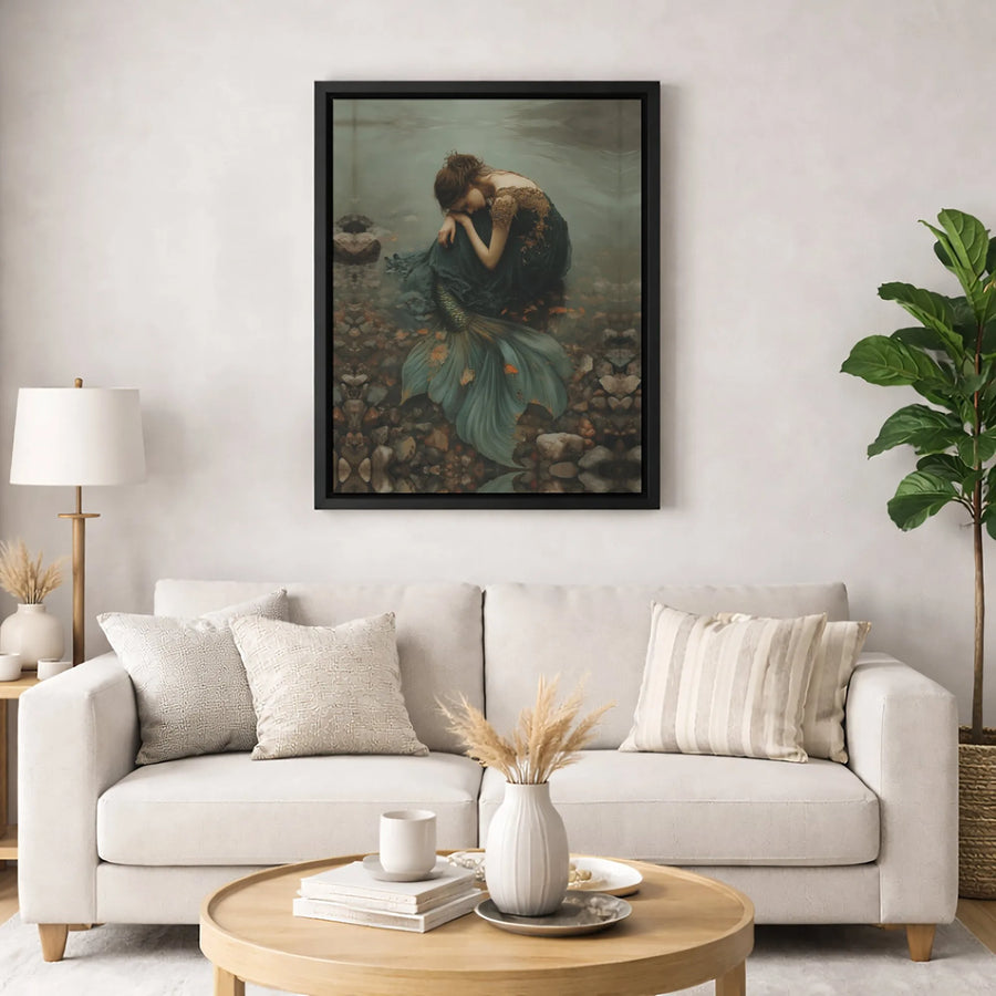 Melancholy Mermaid Wall Art | Gothic Fantasy Underwater Portrait | Premium Gallery-Wrapped Canvas | Ethereal Coastal Decor For Bedroom & Home