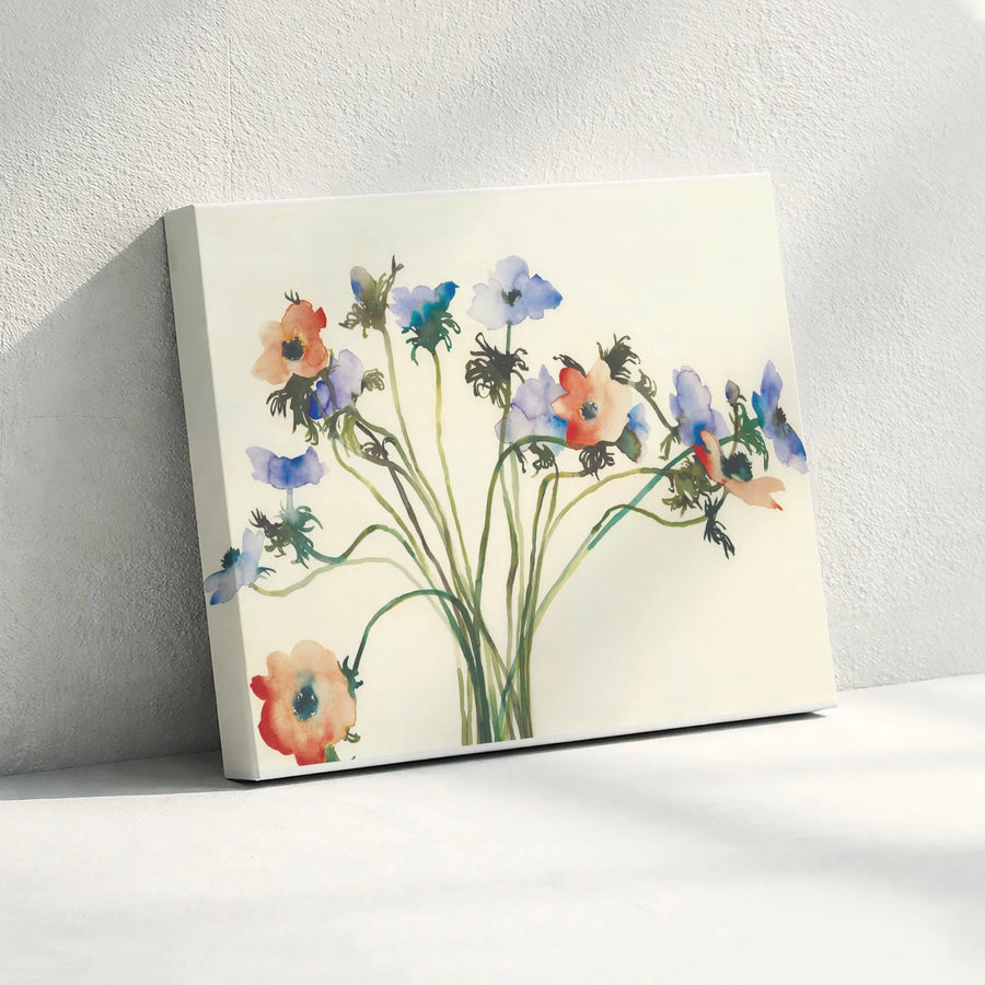 Watercolor Flower Bouquet Canvas Print | Minimalist Anemone Painting | Premium Gallery Wrapped Wall Art | Modern Home Decor Gift