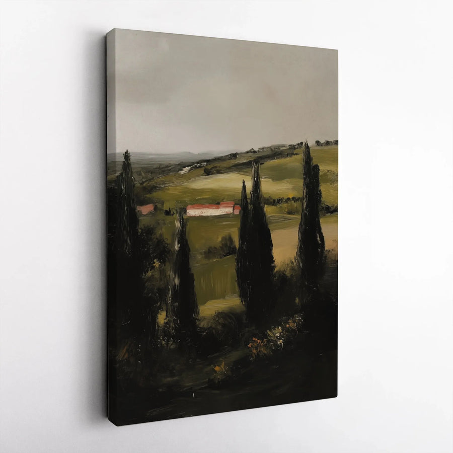 Tuscan Landscape Canvas Wall Art | Moody Italian Countryside Painting | Premium Fade-Resistant Print | Collector's Living Room Decor