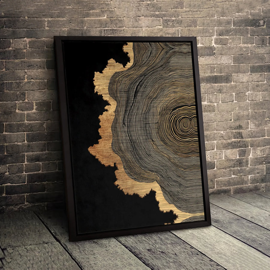 Abstract Gold And Black Tree Ring Canvas Art | Modern Wood Grain Wall Decor | Premium Fade-Resistant Print | Luxury Interior Gift for Living Room