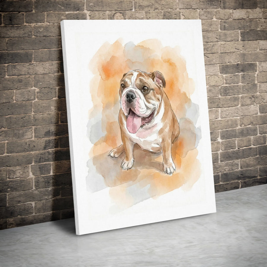 English Bulldog Canvas Wall Art | Watercolor Dog Portrait | Premium Gallery Wrapped Canvas | Gift for English Bulldog Owner
