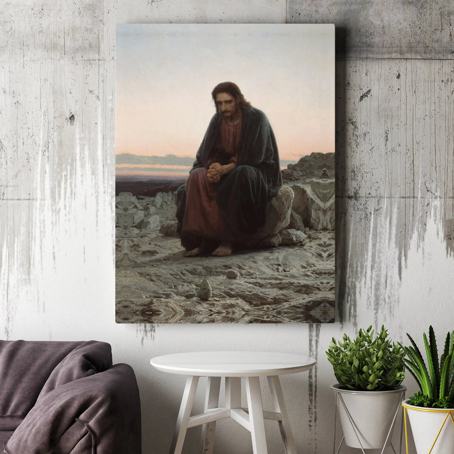 Jesus Christ in the Desert Canvas Print | Ivan Kramskoi Famous Religious Painting | High-Quality Fade-Resistant Print | Christian Home Decor Gift