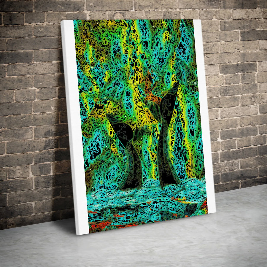 Abstract Whale Tail Vertical Canvas | Vibrant Psychedelic Ocean Line Art | Premium 1.25" Thick Gallery Wrap | Modern Wall Decor Gift