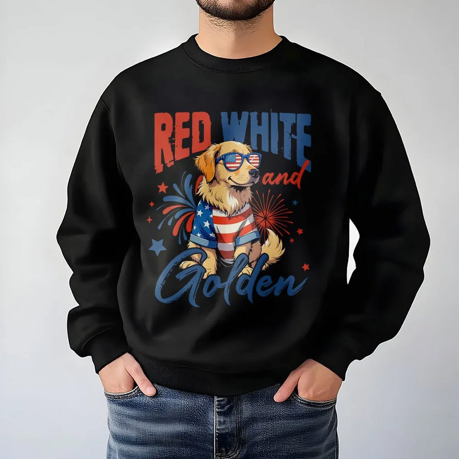 Red White and Golden Sweatshirt | Patriotic Golden Retriever USA Flag Design | Soft Cotton Unisex Tee | Independence Day Gift for Dog Mom