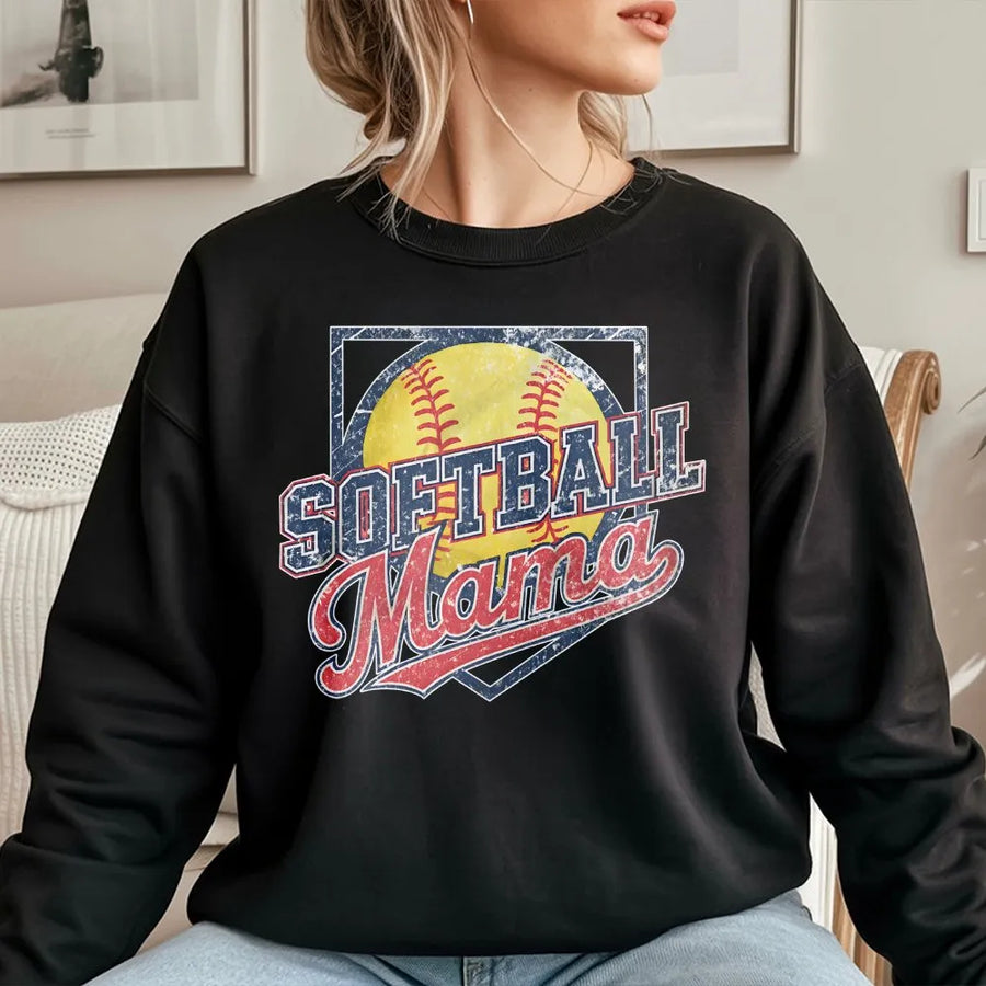 Softball Mama Sweatshirt | Vintage Style Game Day Graphic Pullover | Soft Cotton Blend | Premium Gift for Mom on Mothers Day
