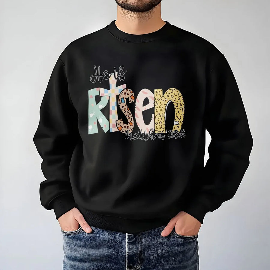 He is Risen Sweatshirt | Pastel Bible Verse Graphic, Matthew 28:6 | Premium Cotton Blend | Christian Easter Gift for Women