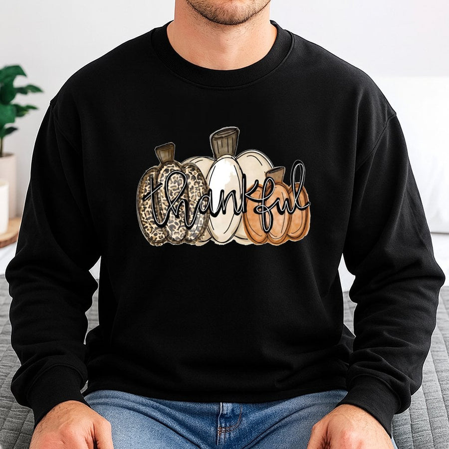 Thankful Pumpkin Sweatshirt | Leopard Print Fall Graphic | Cotton Blend Autumn Pullover | Cute Thanksgiving Gift for Women