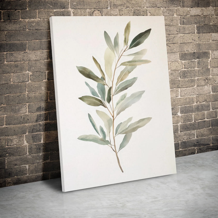 Minimalist Olive Branch Wall Art | Watercolor Botanical Canvas Print | Premium Gallery Wrap 1.25" Frame | Modern Neutral Home Decor Gift