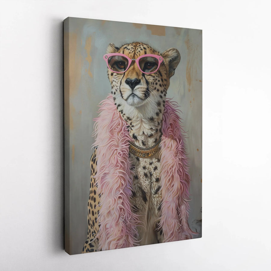 Cheetah Canvas Wall Art | Quirky Safari Animal in Pink Boa | Premium Gallery Wrapped Decor | Fun Gift for Safari Lovers