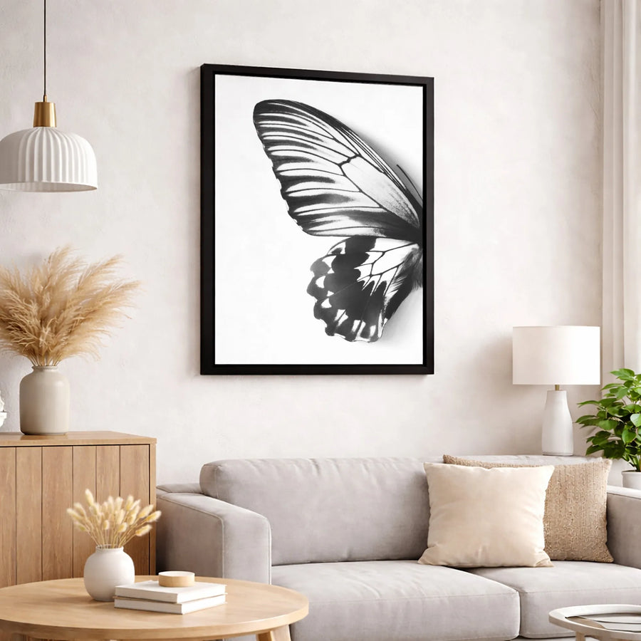 Butterfly Wing Canvas Wall Art | Minimalist Black and White Macro Print | Premium Gallery Wrapped Decor | Modern Nature Home Office Gift