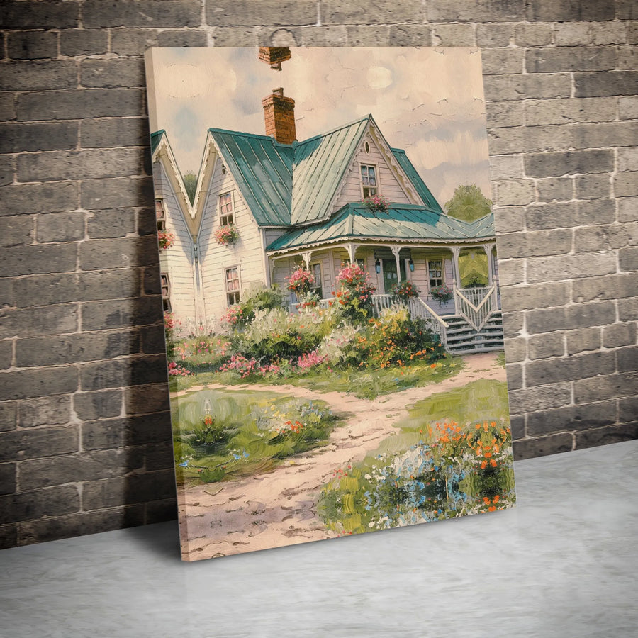 Farmhouse Canvas Wall Art | Vintage Country Cottage Painting | Premium Gallery Quality Print | Rustic Home Decor Gift