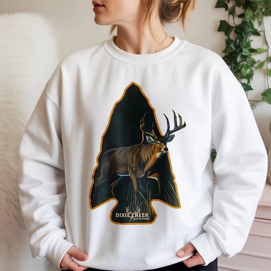 Whitetail Deer Sweatshirt | Majestic Buck Arrowhead Graphic | Premium Cotton Blend | Gift for Hunter & Outdoorsman
