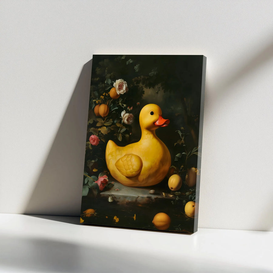 Rubber Duck Canvas Wall Art | Classical Still Life Oil Painting Style | Premium Gallery-Wrapped Print | Whimsical Home Decor Gift
