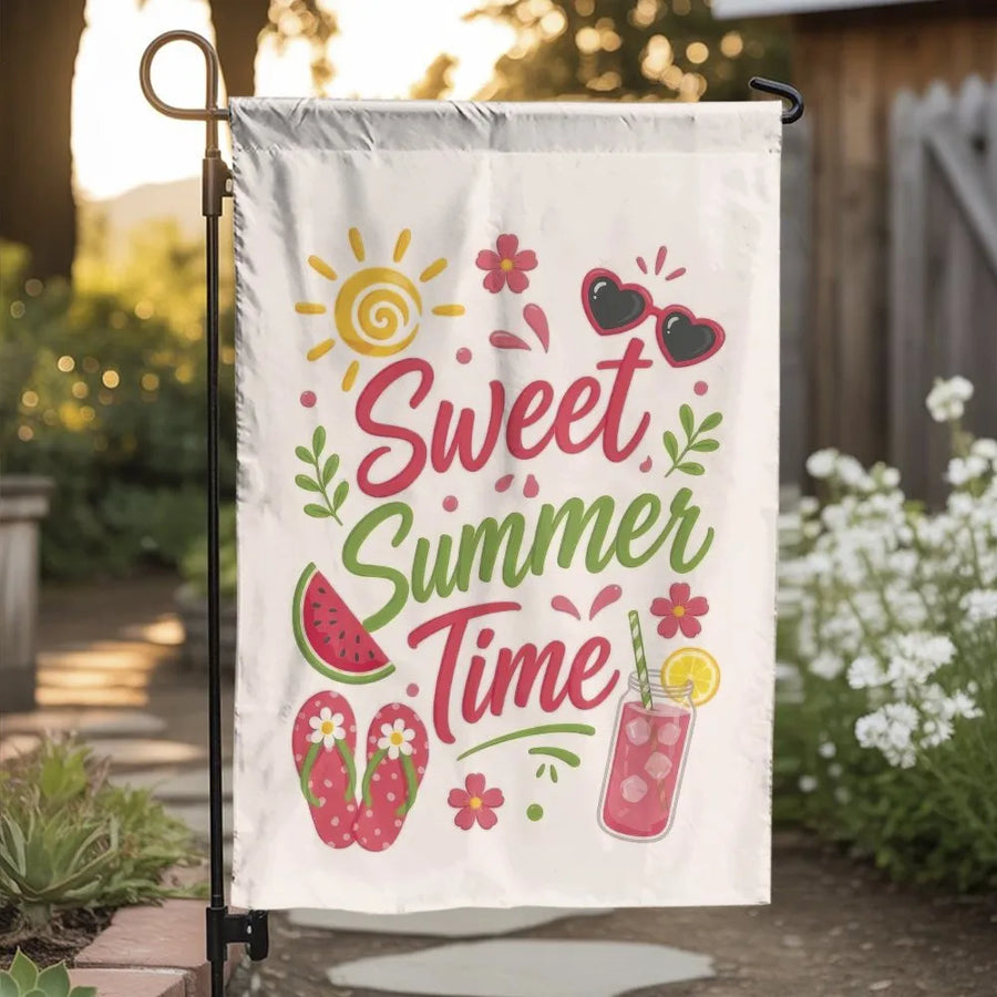 Sweet Summer Time Garden Flag | Double Sided Seasonal Print | Premium Weather Resistant Fabric | Welcome Decor for Front Yard & Patio Gift