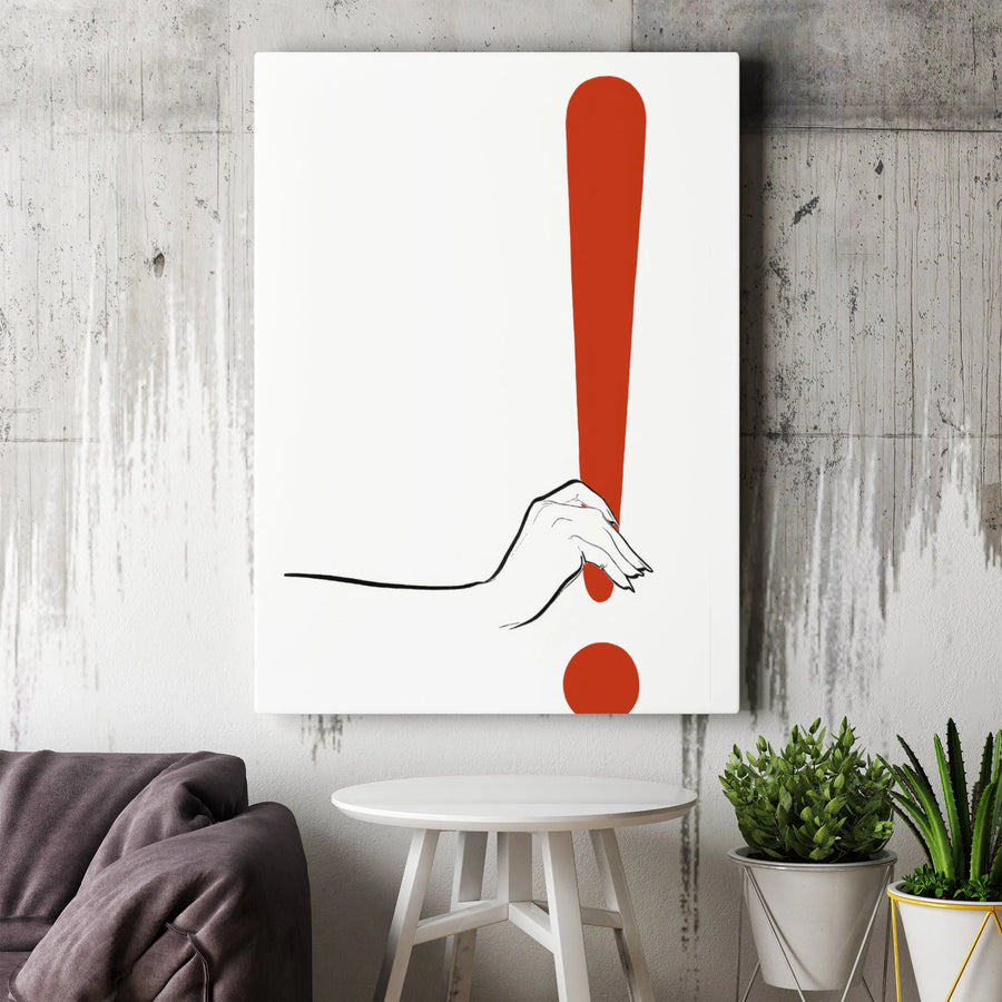 Exclamation Mark Wall Art | Modern Minimalist Hand Illustration | Premium Gallery Wrapped Canvas | Striking Office Decor Statement Piece