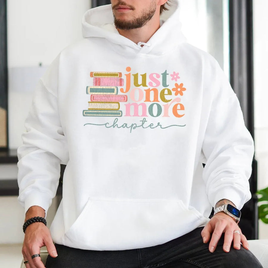 Just One More Chapter Hoodie | Retro Book Stack Graphic Design | Premium Soft Cotton Blend | Book Lover Gift for Readers and Librarians