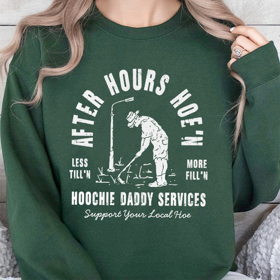 After Hours Hoe'n Sweatshirt | Funny Gardening Meme Graphic | Premium Cotton Blend Crewneck | Humorous Gift For Him & Her