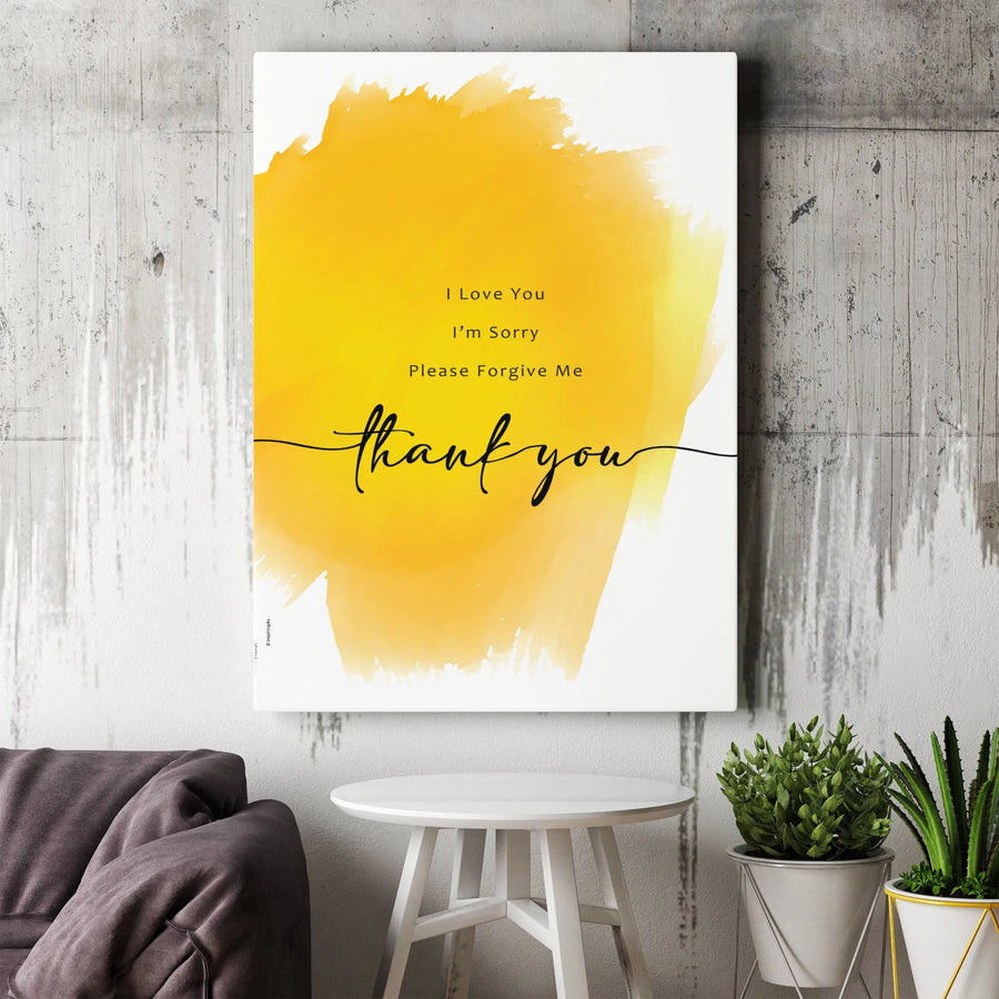 Ho'oponopono Canvas Wall Art | Yellow Watercolor & Calligraphy | Premium Thick Gallery Wrap Print | Spiritual Gift for Meditation Room Decor