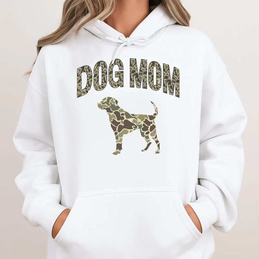 Dog Mom Camo Hoodie | Trendy Animal Print Graphic Design | Premium Cotton-Blend Fleece | Perfect Gift for Dog Lovers & Pet Owners