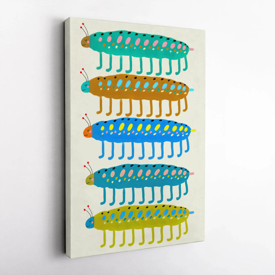 Colorful Caterpillar Wall Art | Playful Insect Illustration Decor | Gallery Quality Canvas Print | Nursery or Kids Room Gift