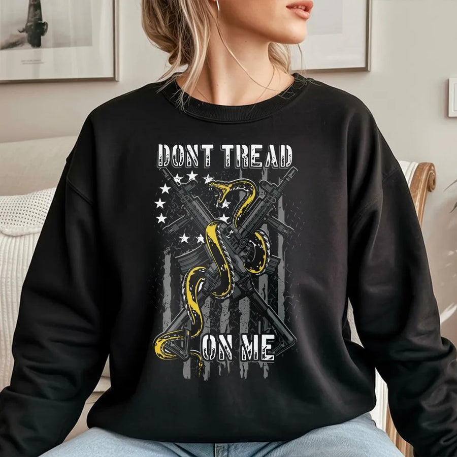 Don't Tread On Me Sweatshirt | Gadsden Flag Snake & Rifle Graphic | Premium Cotton Blend | Patriotic American Apparel for Men and Women