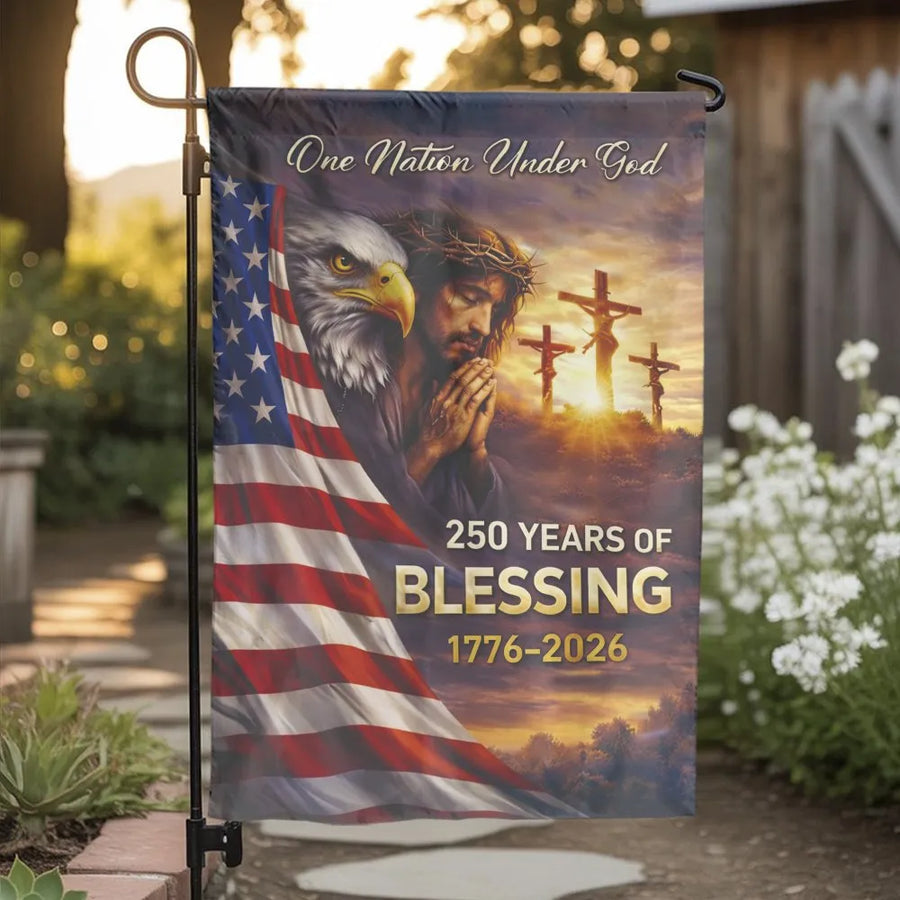 One Nation Under God Garden Flag | Jesus Eagle USA 250th Anniversary Decor | Weather-Resistant Polyester | Commemorative Christian Patriotic Gift