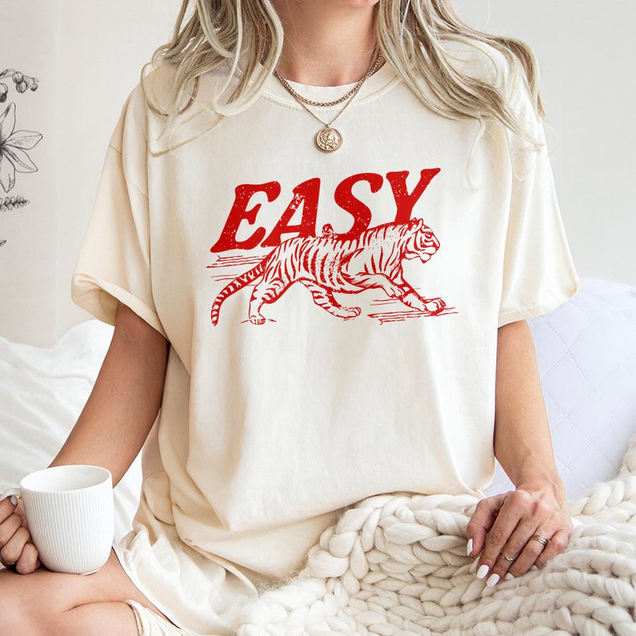 Easy Tiger T-Shirt | Retro Graphic Wildlife Print | 100% Cotton Premium Tee | Unisex Casual Streetwear Gift for Animal Lovers