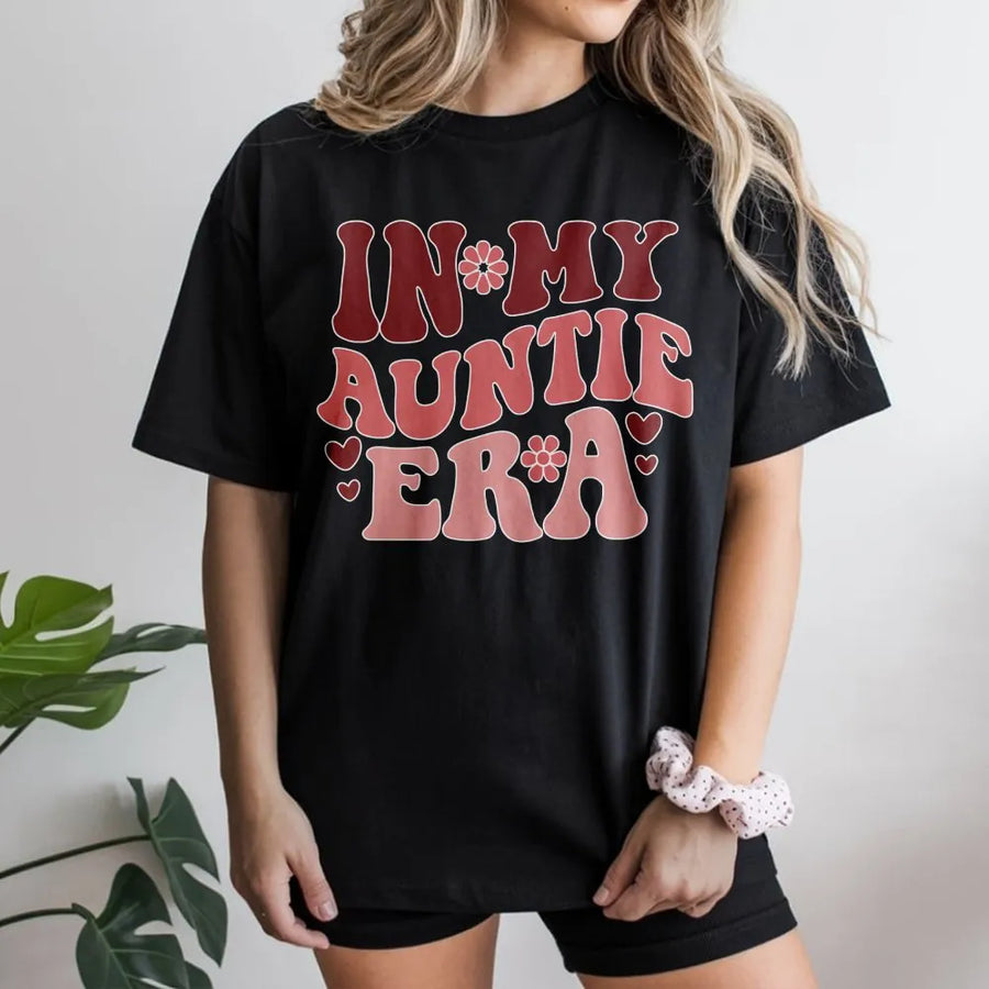 In My Auntie Era T-Shirt | Retro Groovy Font Aesthetic | 100% Cotton Premium Tee | Unique New Aunt Pregnancy Announcement Gift For Women