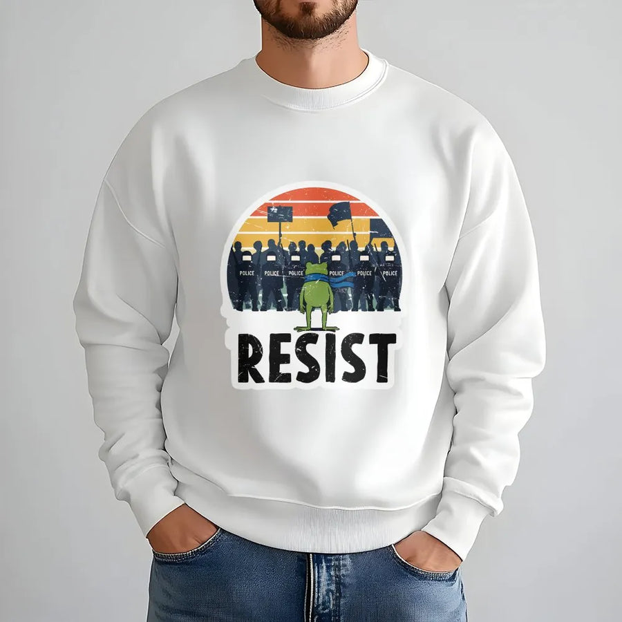 Resist Frog Sweatshirt | Retro Protest Graphic | Premium Cotton Blend | Activist Apparel Gift for Progressives