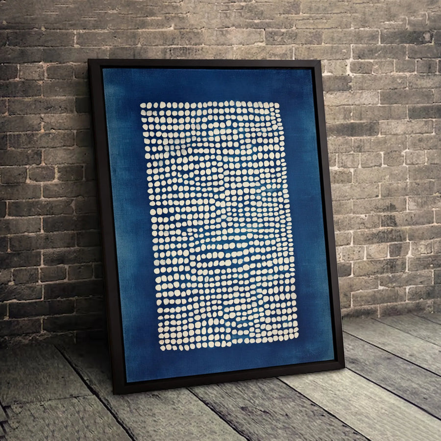 Abstract Indigo Blue Canvas Art | Geometric Polka Dot Wall Decor | Premium 1.25" Gallery Wrapped Print | Modern Minimalist Home Interior Gift