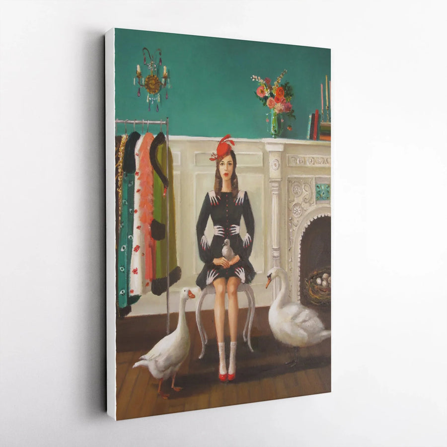 Surrealist Leda and the Swan Canvas Print | Modern Mythology Fine Art Painting | Premium Gallery Wrapped Wall Decor | Eclectic Home Decor Gift