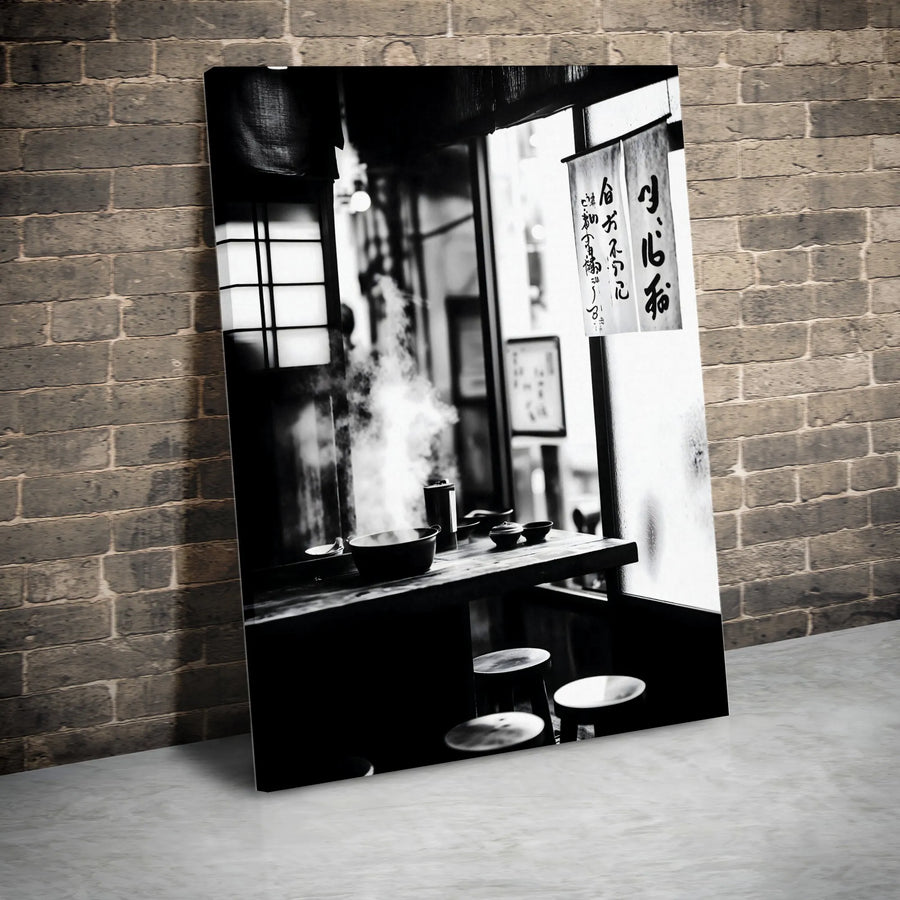Japanese Ramen Shop Canvas Wall Art | Monochrome Street Food Photography | Premium Gallery-Wrapped 1.25" Profile | Aesthetic Kitchen & Dining Decor