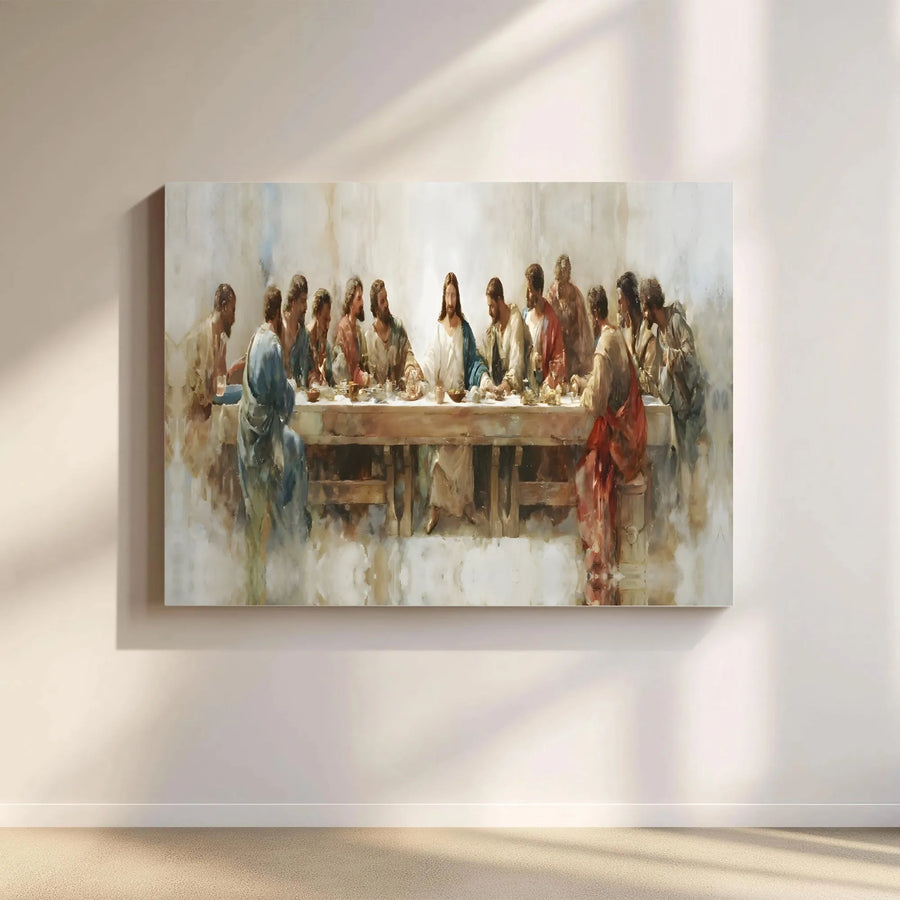 The Last Supper Canvas Wall Art | Jesus Christ Watercolor Print | Premium Gallery Wrap Decor | Religious Christian Gift For Home Or Church