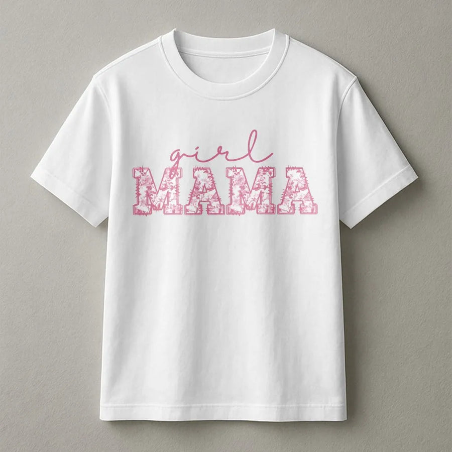 Girl Mama T-Shirt | Floral Toile Lettering Graphic Tee | Premium Cotton Mother's Day 2026 Gift | Cute New Mom Outfit For Daughter’s Birthday