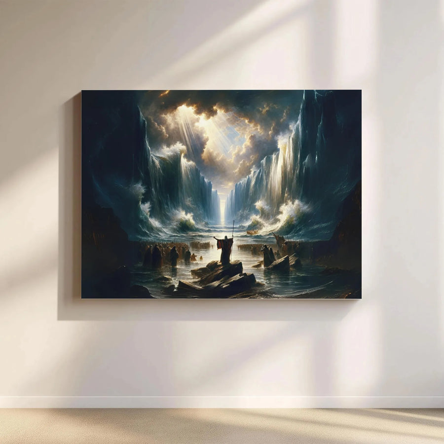 Moses Parting The Red Sea Wall Art | Biblical Miracle Religious Canvas | Premium 1.25 Inch Gallery Wrap | Christian Home Office Decor Gift
