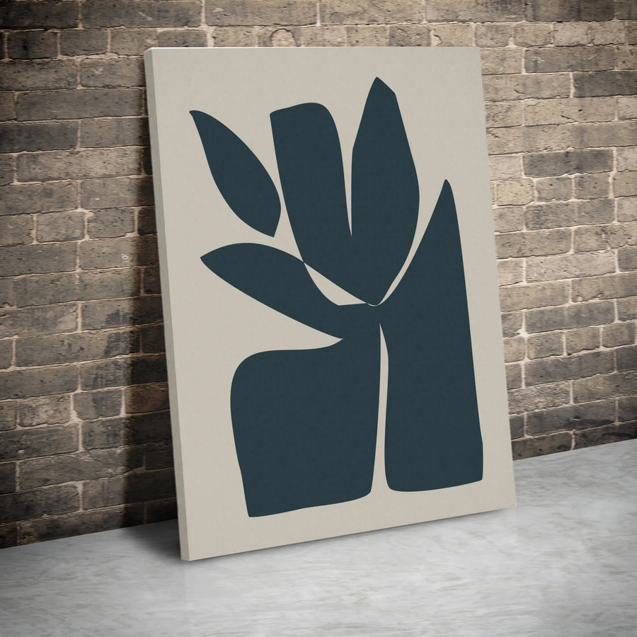Abstract Botanical Vertical Canvas | Minimalist Navy Blue Flower Art Print | Premium Gallery Wrapped Canvas | Modern Japandi Wall Decor Gift