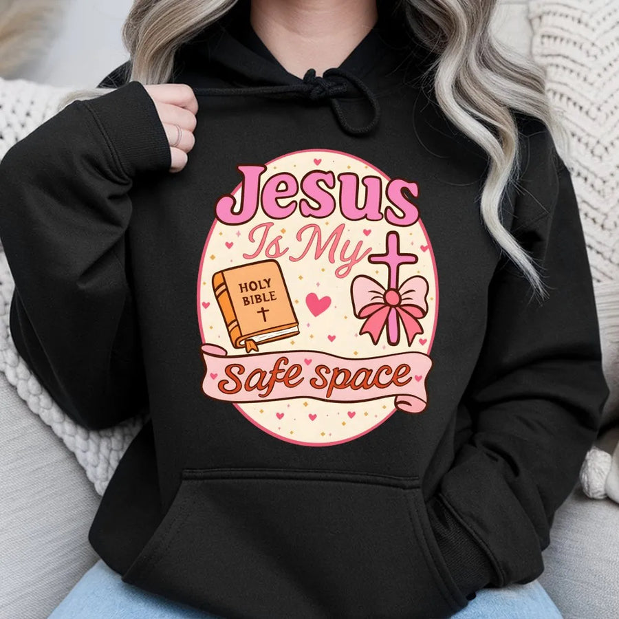 Jesus Is My Safe Space Hoodie | Aesthetic Christian Bible Verse Graphic | Premium Cotton Blend | Religious Gift for Women and Men
