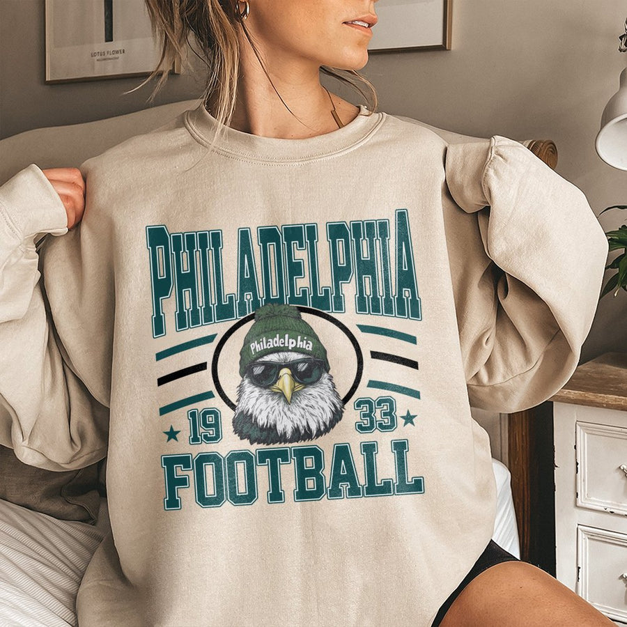 Philadelphia 1933 Football With Bald Eagle Mascot In Beanie And Sunglasses Sweatshirt