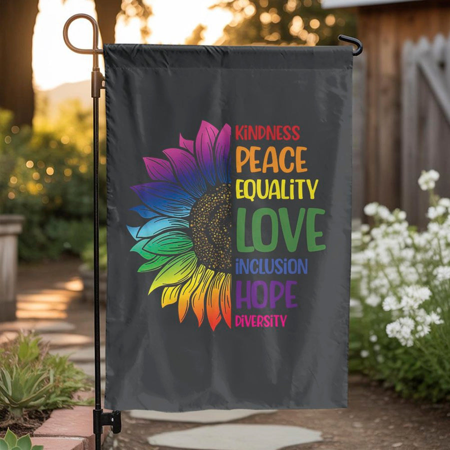 Rainbow Sunflower Garden Flag | Kindness Peace Love Equality Decor | Premium Polyester Weather-Resistant Banner | Inclusion Pride Yard Sign