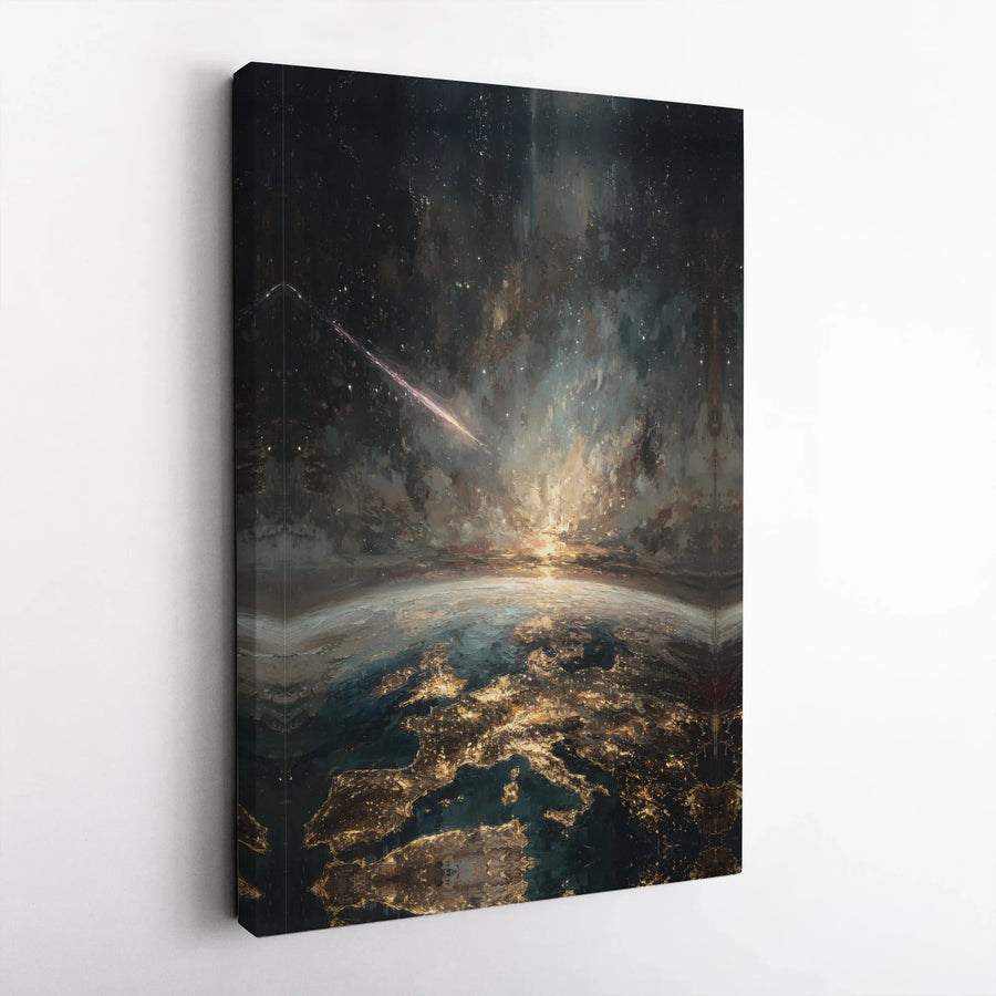 Earth From Space Canvas Wall Art | Meteor Shower Night Sky Galaxy Print | 1.25-Inch Gallery Wrap | Cosmic Home Decor for Astronomy Lovers