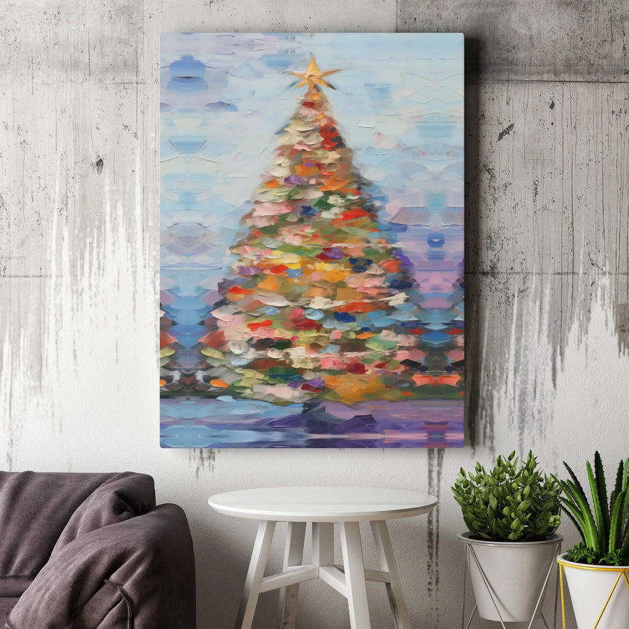 Abstract Christmas Tree Canvas | Impasto Oil Painting Style | Premium Gallery Wrap | Festive Holiday Wall Art Gift