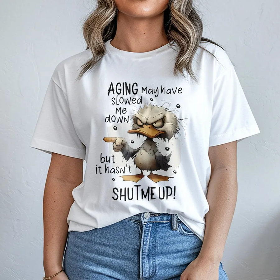 Funny Aging Duck T-Shirt | Sarcastic Humor Graphic Tee | 100% Cotton Premium Quality | Birthday Gift For Men And Women