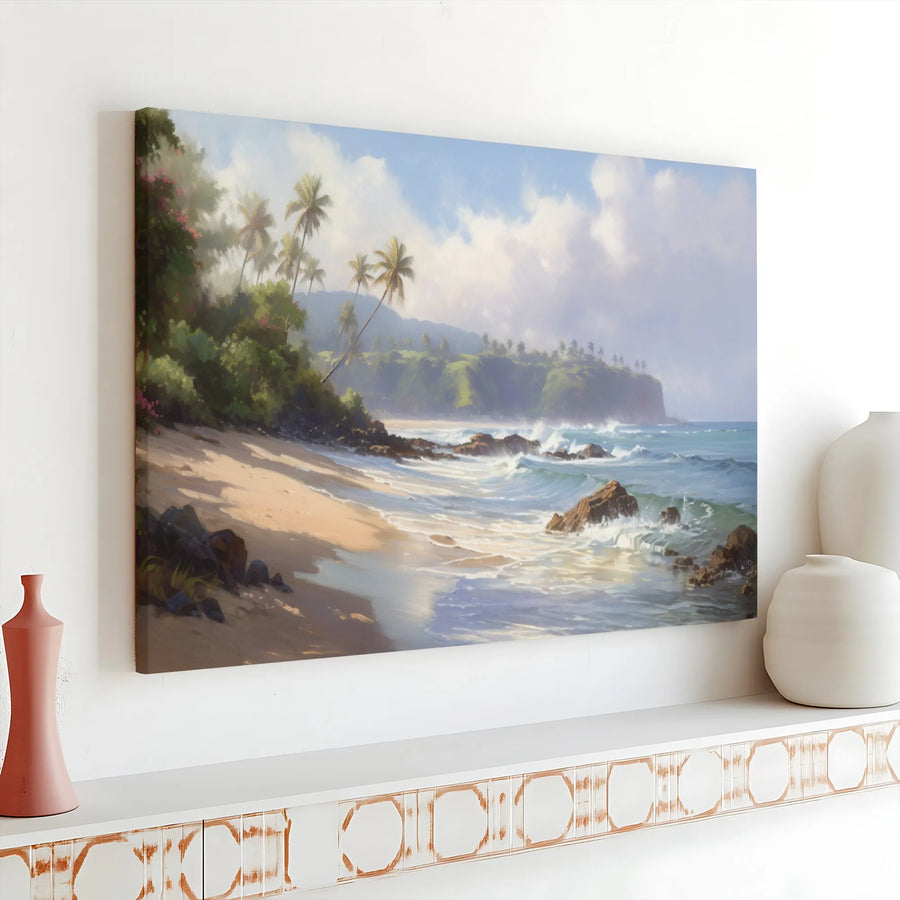 Tropical Beach Canvas Wall Art | Serene Ocean Landscape Painting | Premium Gallery Wrapped Canvas | Beach House Living Room Decor Gift