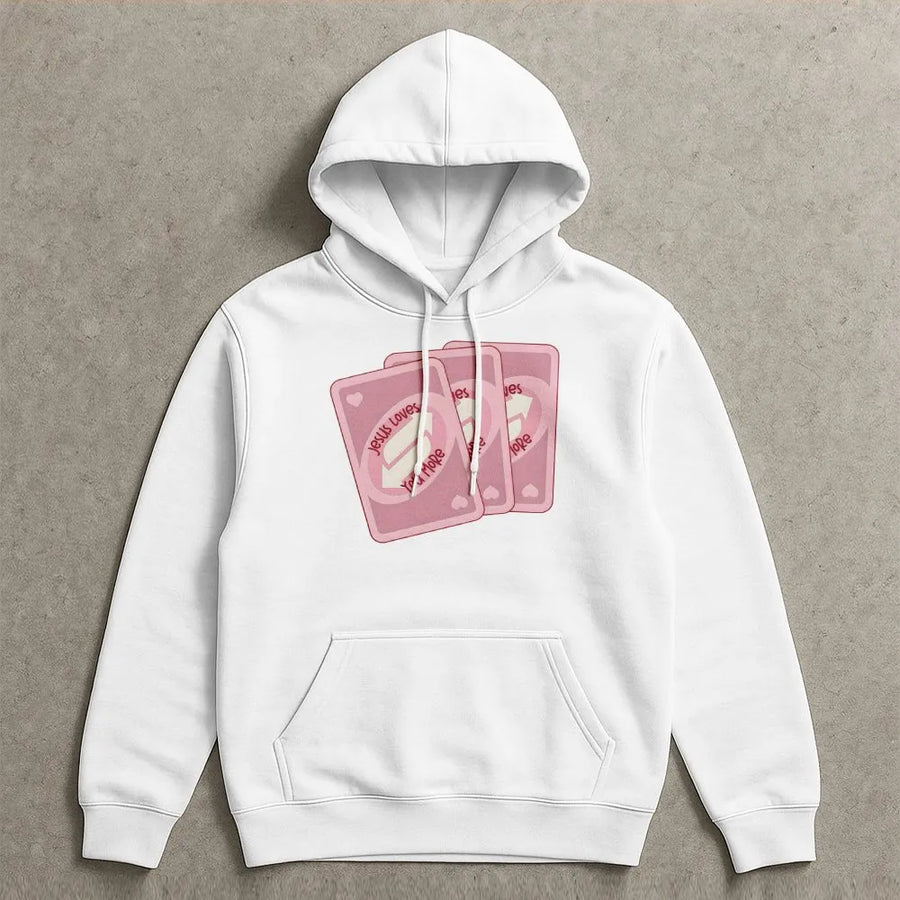 Jesus Loves You More Hoodie | Card Game Inspired Christian Graphic Sweatshirt | Premium Cotton Blend | Faith-Based Gift For Men and Women