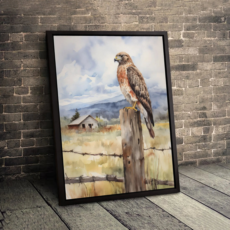 Hawk Watercolor Canvas Print | Rustic Farmhouse Bird Wall Art | Premium Gallery Wrapped Decor | Wildlife Nature Lover Gift