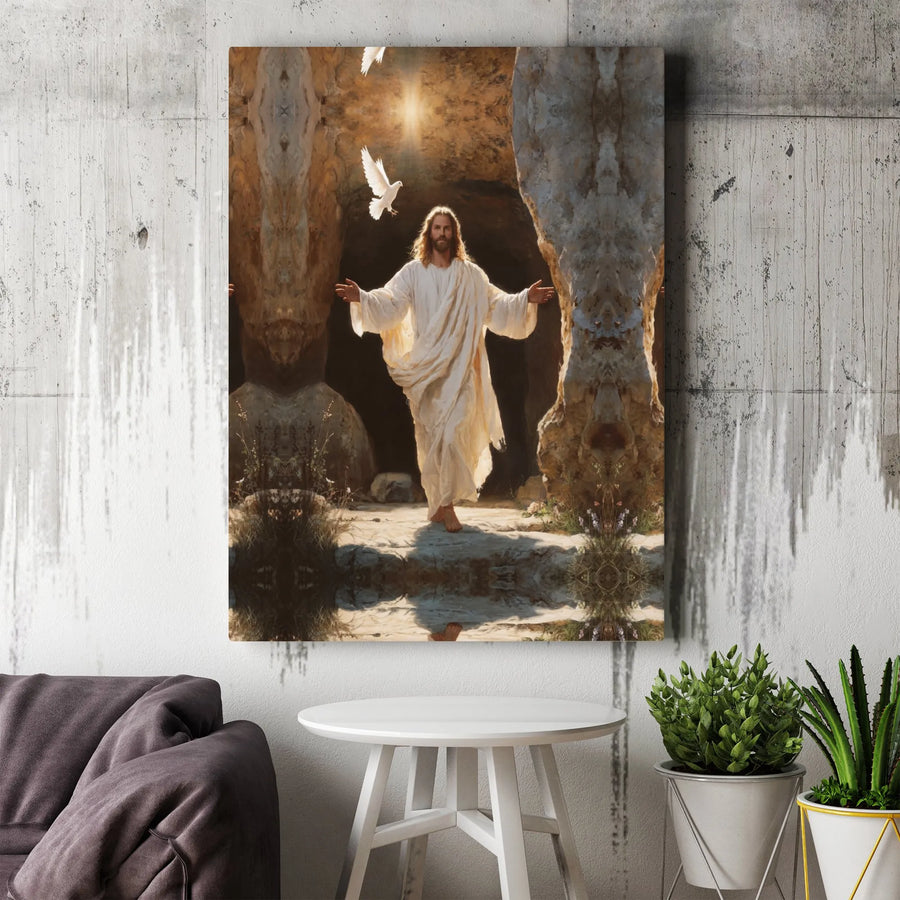 Jesus Resurrection Canvas Art | He Is Risen Empty Tomb Wall Decor | Premium Gallery-Wrapped Print | Inspirational Christian Gift for Home