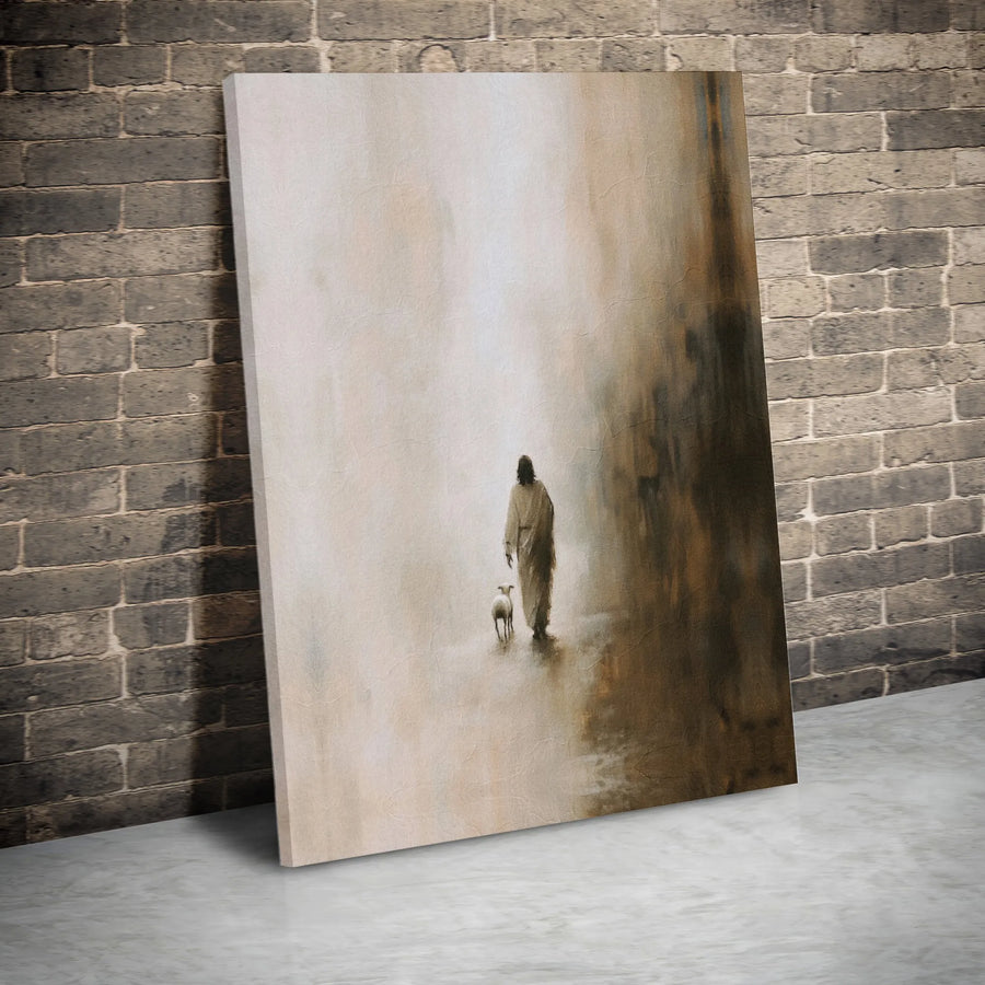 Jesus Walking With Lamb Canvas Print | Abstract Christian Wall Art | Premium Gallery-Wrapped Fade-Resistant Decor | Religious Gift for Home