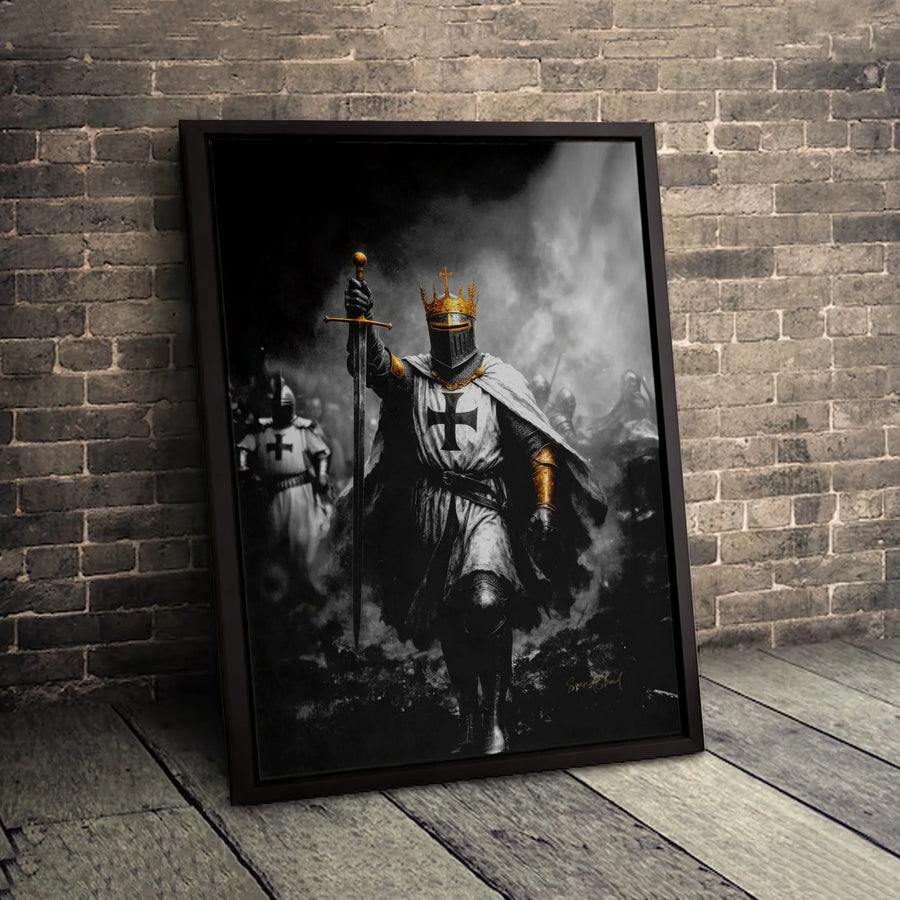 Crusader Knight King Canvas Art | Medieval Templar Warrior Wall Decor | Premium Fade-Resistant Gallery Wrap | Gothic History Gift for Home Office