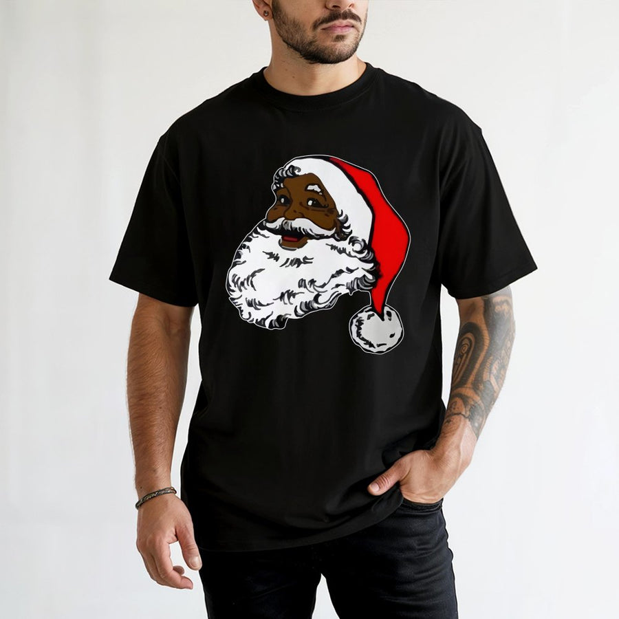 Black Santa T-Shirt | African American Santa Claus Portrait | 100% Cotton Premium Tee | Inclusive Christmas Holiday Gift for Men and Women