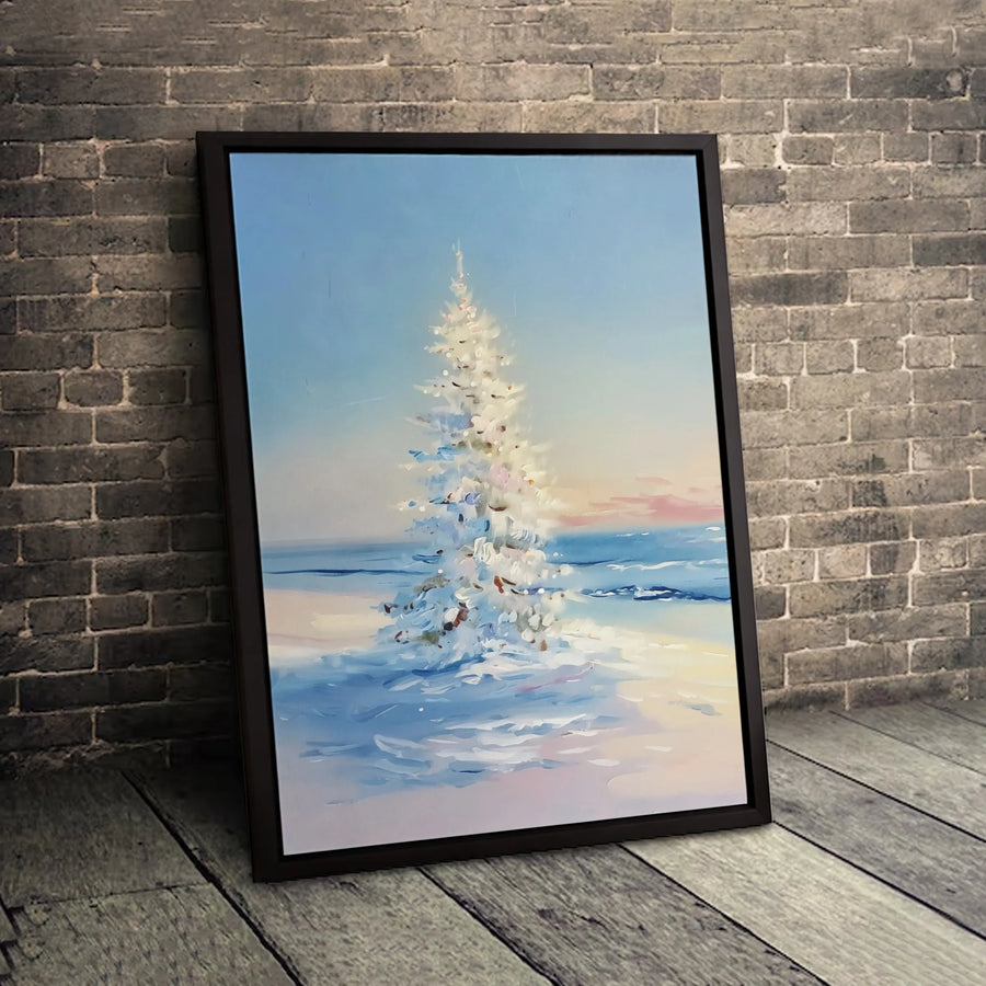 White Christmas Tree Canvas Print | Impressionist Snowy Winter Landscape | Gallery-Quality Fade-Resistant Wall Art | Seasonal Holiday Home Decor